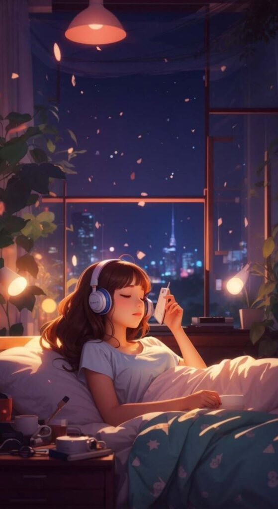 Anime Girl Music listening Wallpaper
