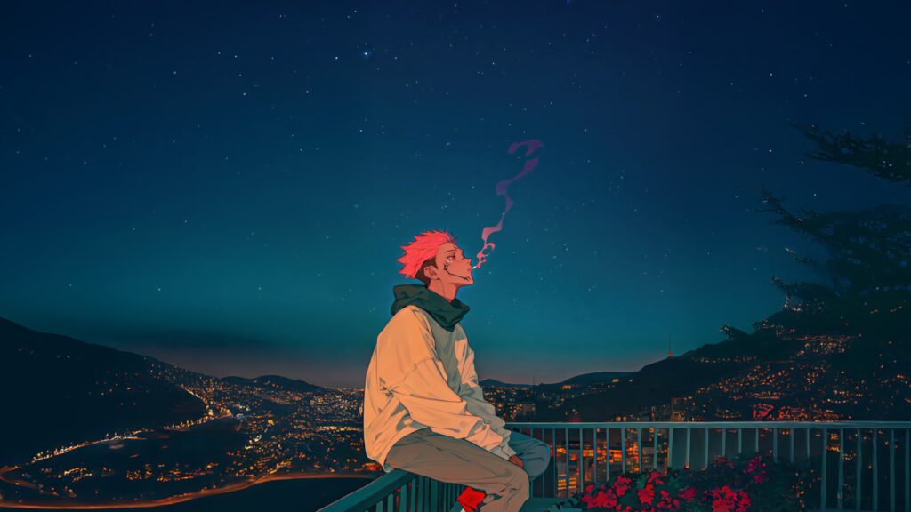 Cool Anime Ryomen Sukuna Smoking Desktop Wallpaper