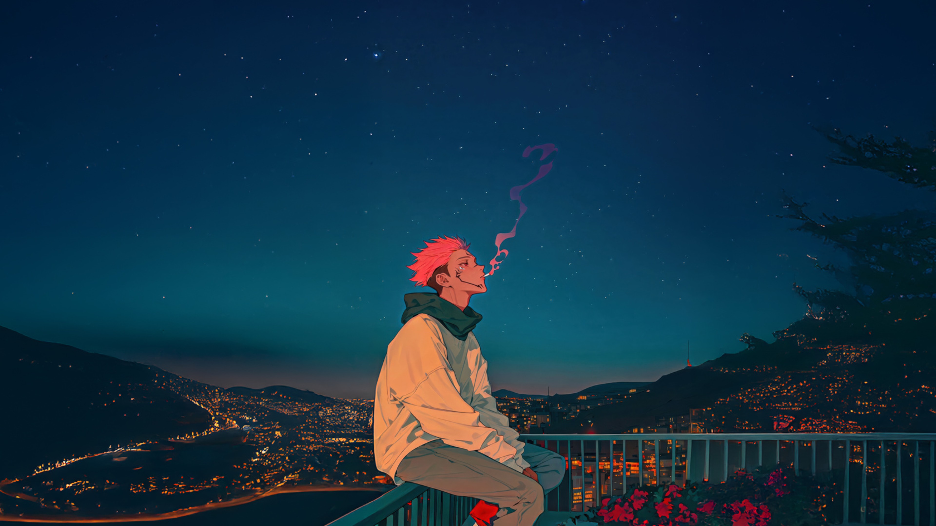 Cool Anime Ryomen Sukuna Smoking Desktop Wallpaper