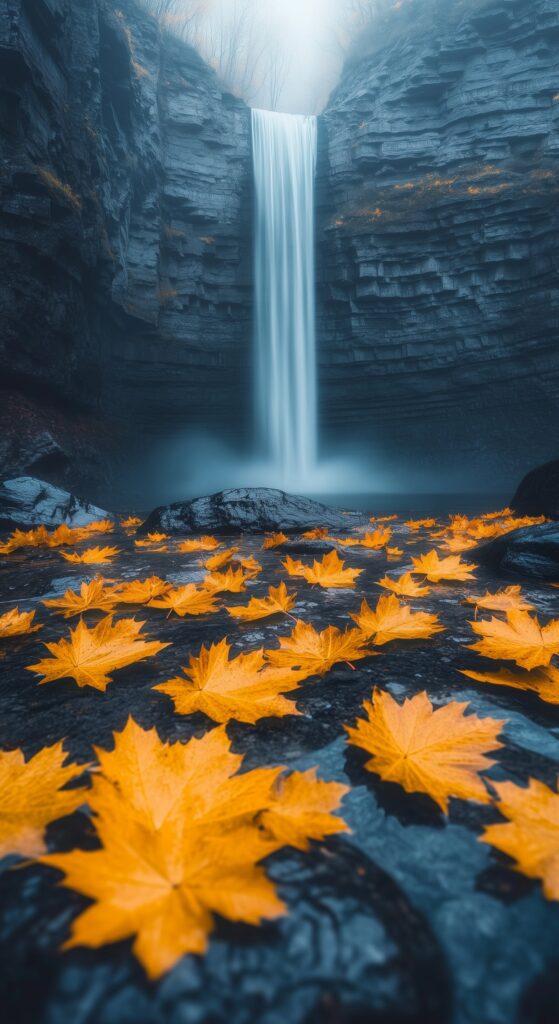 Leaf Waterfall Nature Wallpaper