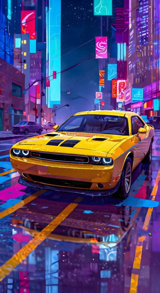 Yellow Car Streetlights Wallpaper