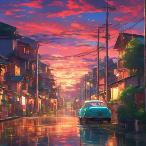 anime street buildings city dp