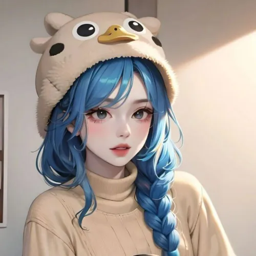 cute blue hair anime girl DP