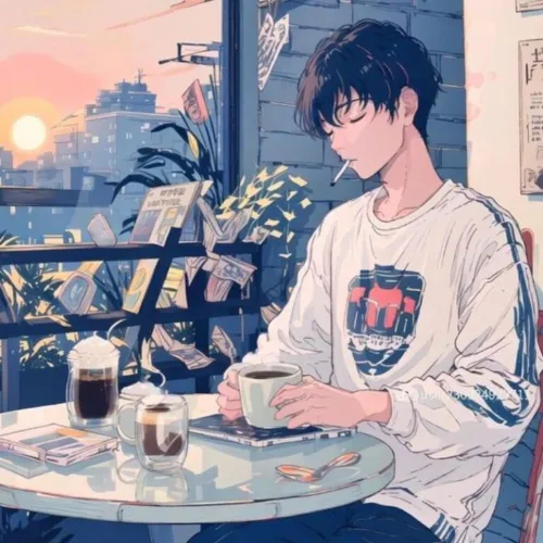 anime boy smokinga and drinking Dp