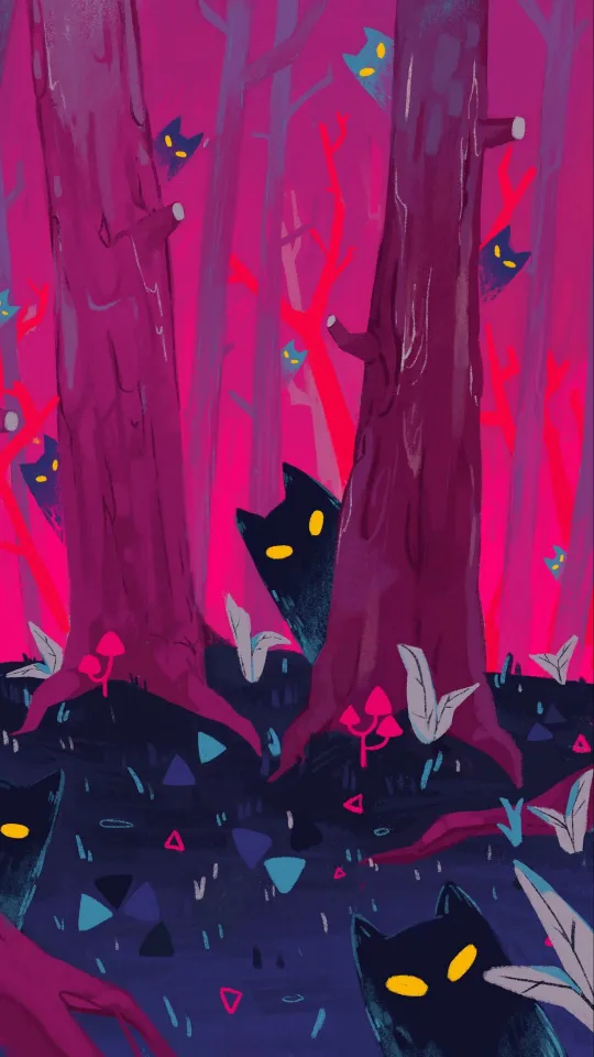 forest trees cats wallpaper