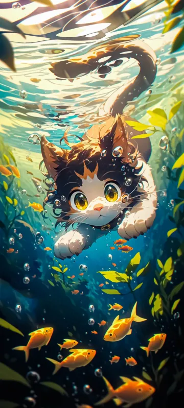 thumb for Cat In The Water Wallpaper