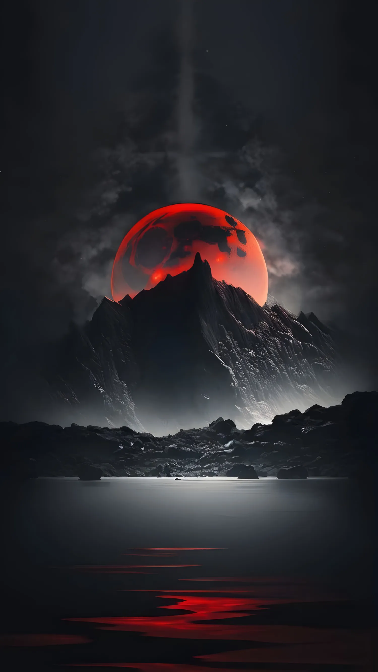 red moon mountain lake wallpaper