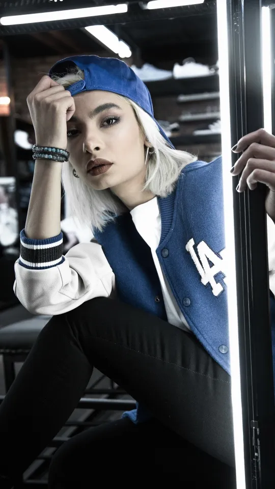 woman in blue and white la dodgers wallpaper