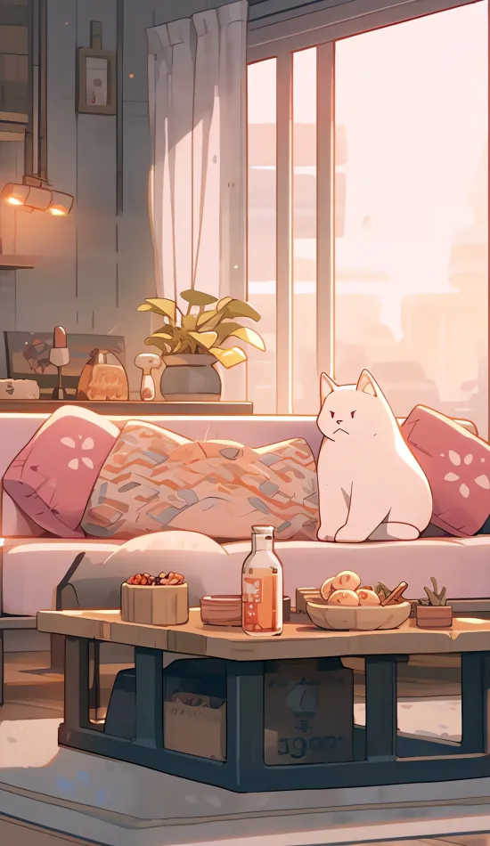 anime cat lofi vibe wallpaper