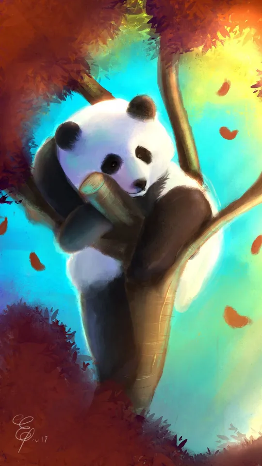 panda cute tree art wallpaper