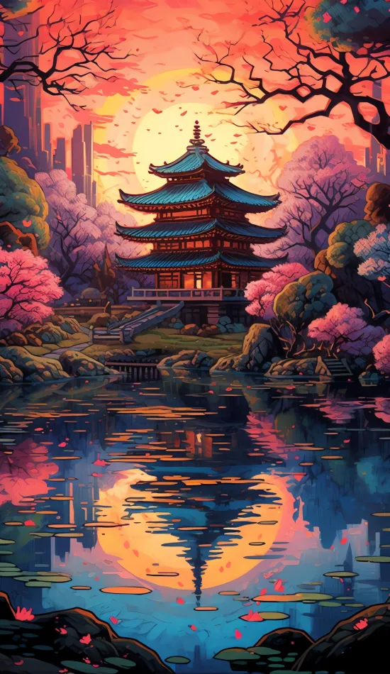 ai japanese temple wallpaper