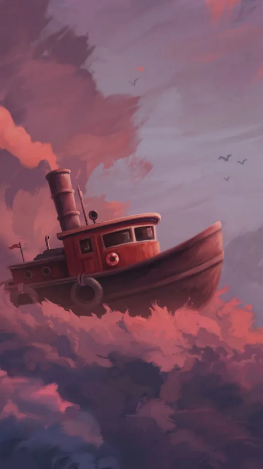ship clouds art wallpaper