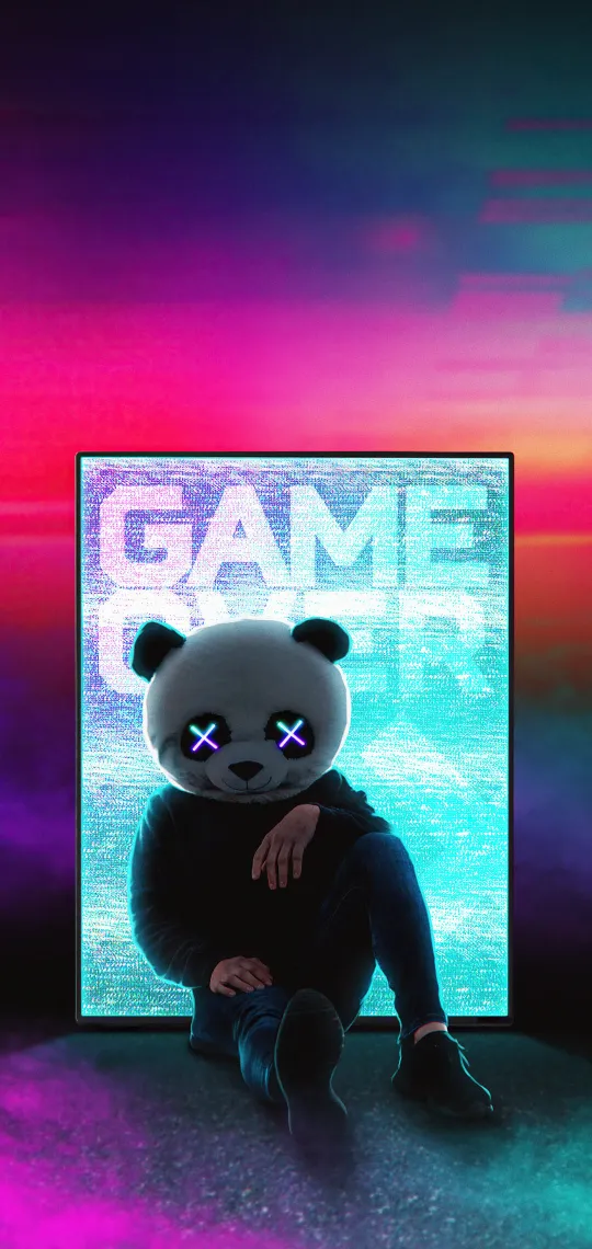 cool dope game over neon boy guy panda mask wallpaper