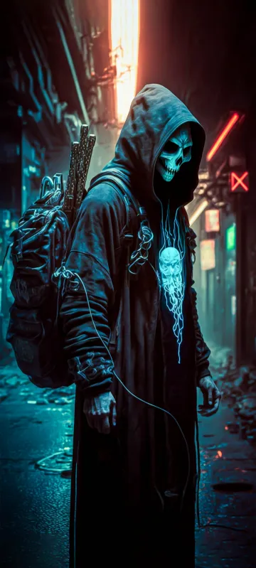 cool cyberpunk grim reaper wallpaper