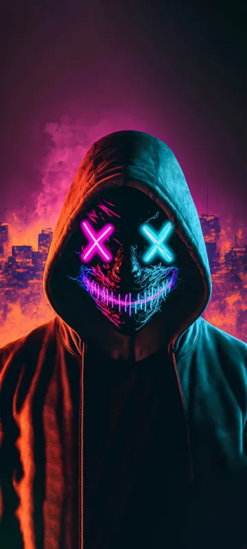 cool scary neon mask guy in hoodie wallpaper