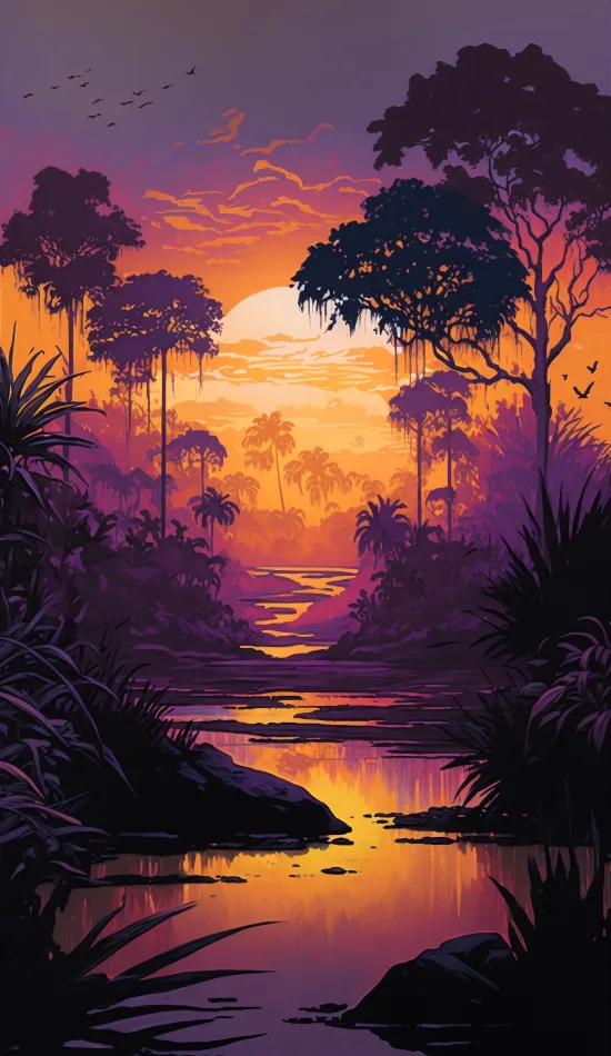 beautiful sunset jungle wallpaper