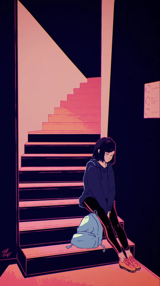 girl stairs loneliness wallpaper