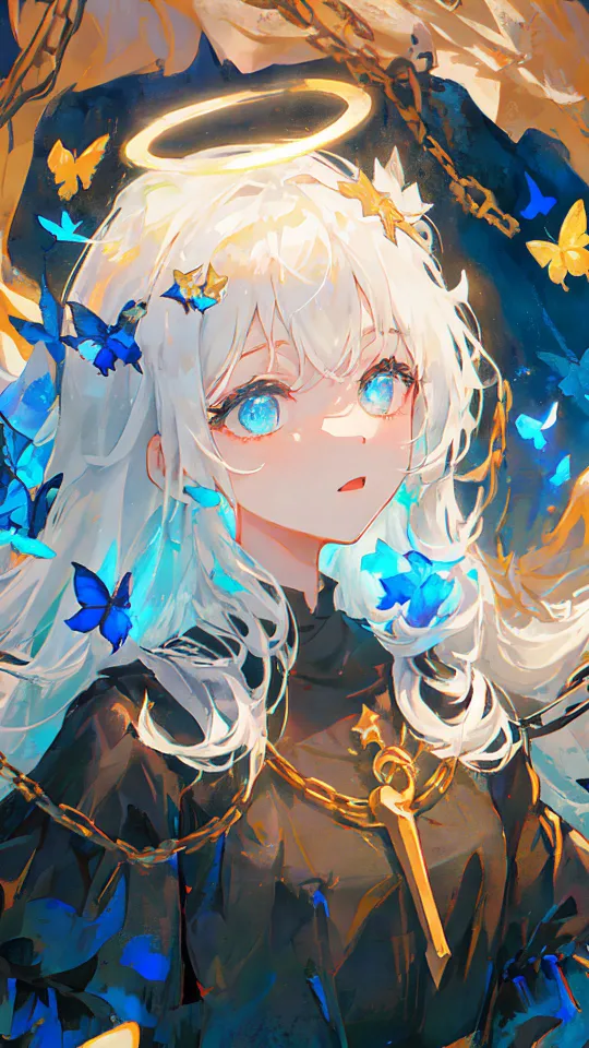 anime girl halo butterflies wallpaper