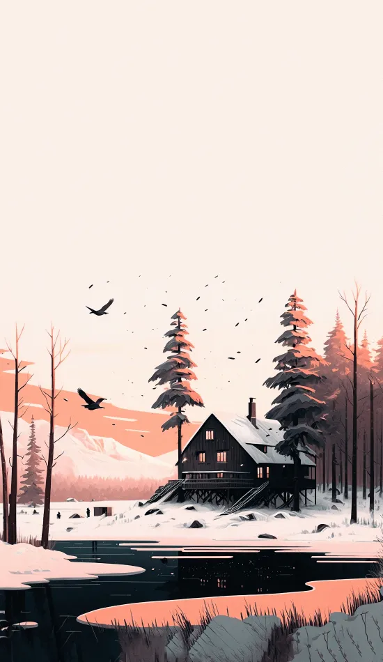 thumb for Winter Forest House Wallpaper