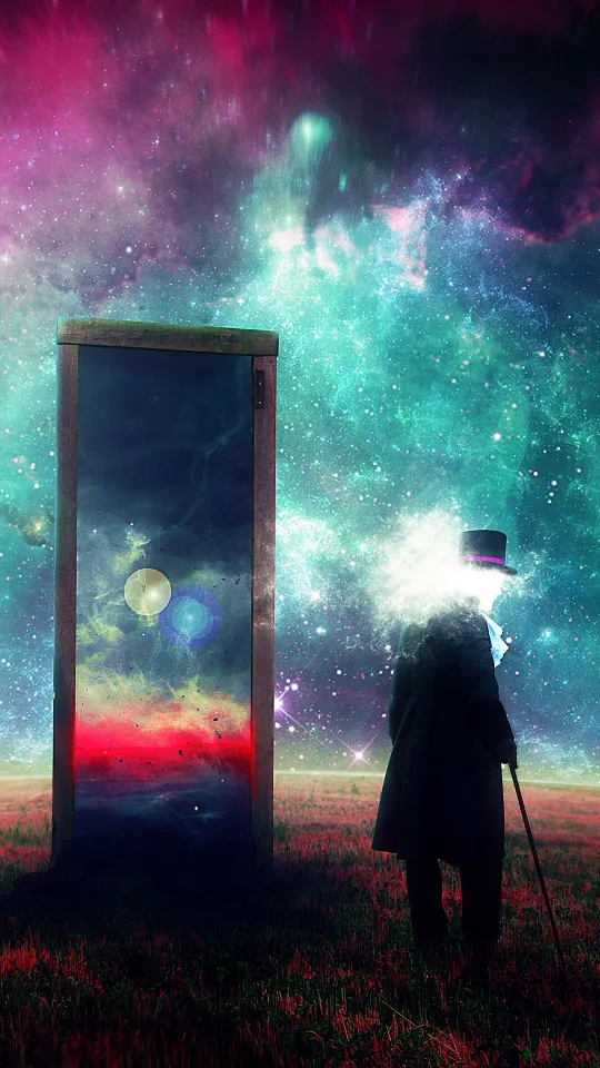 man mirror space art wallpaper