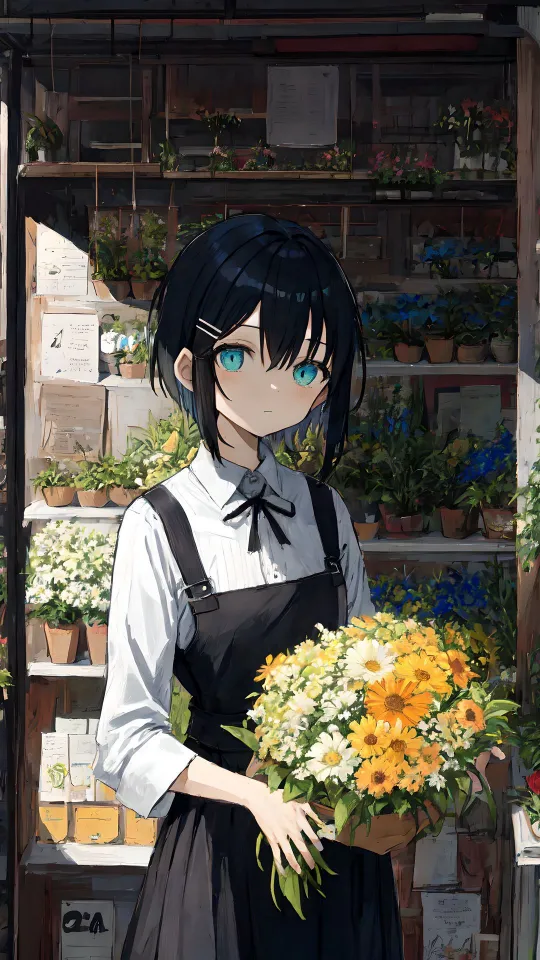 anime girl flowers bouquet wallpaper