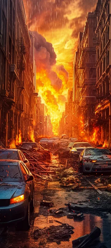 thumb for Car In The Foreground And A Burning City Wallpaper