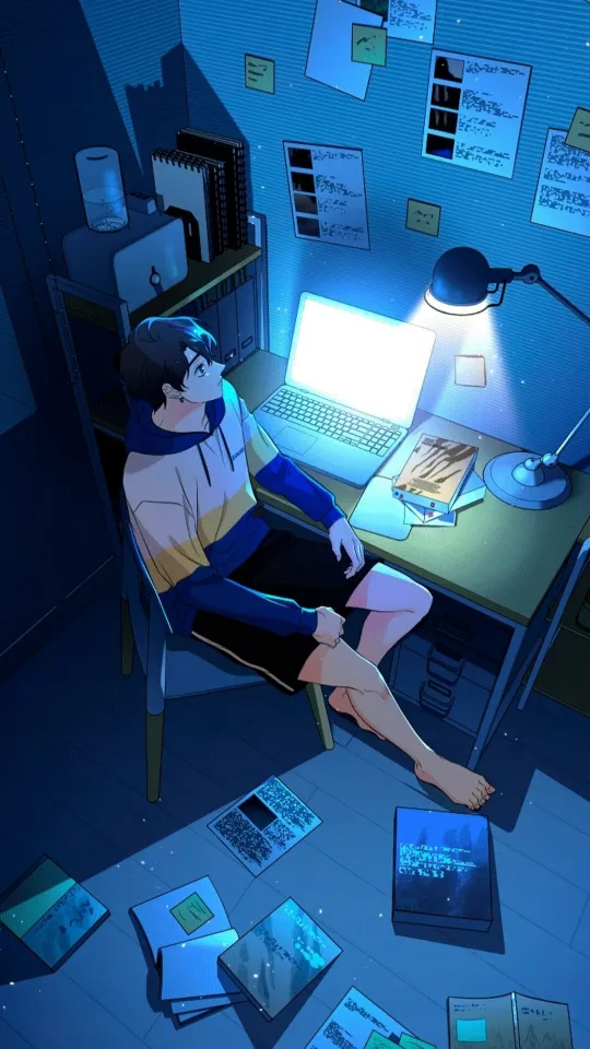 anime boy studying phone wallpaper