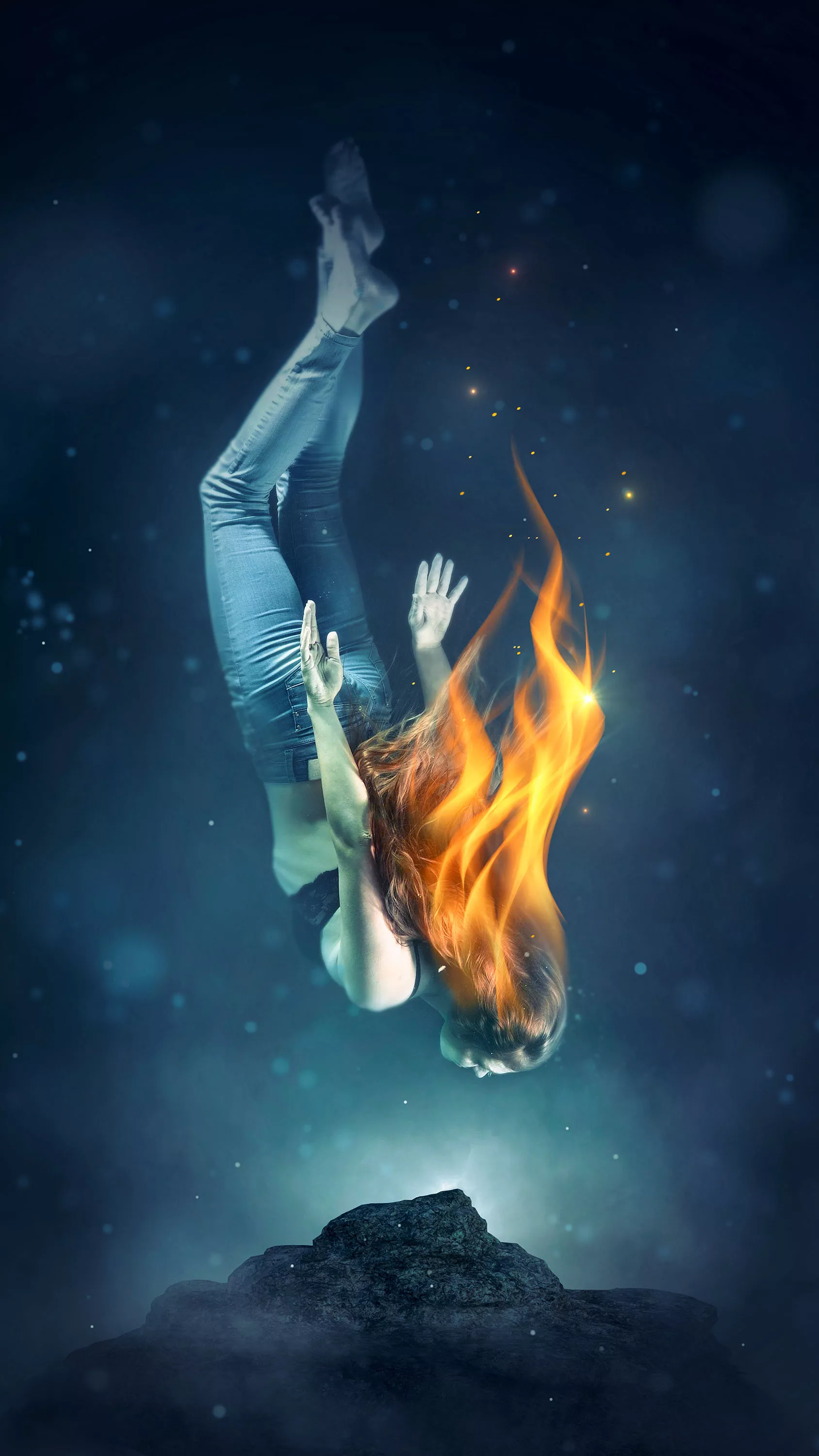 water fire flame diving girl wallpaper