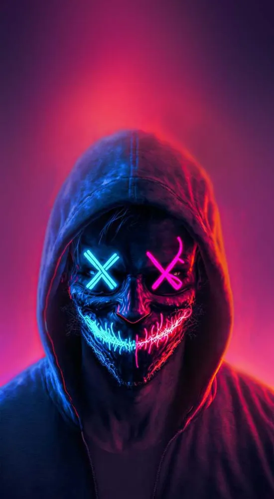 hacker neon mask boy wallpaper