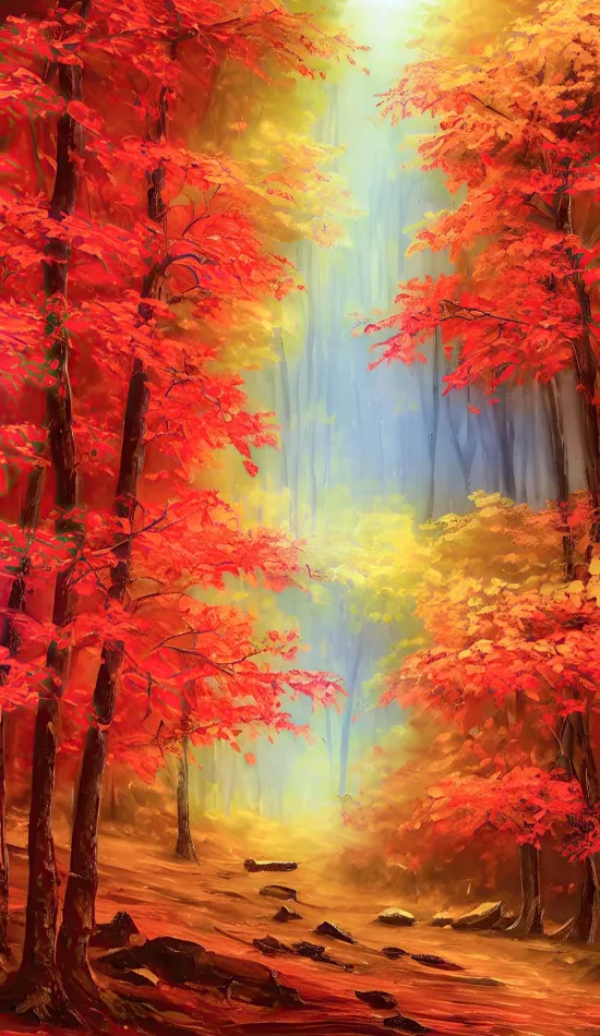 autumn forest painting wallpaper