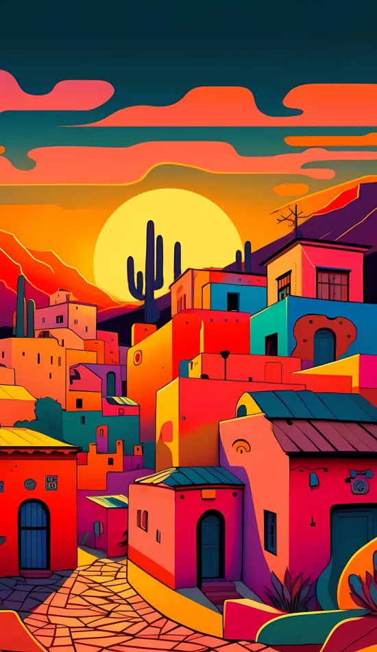 colorful village wallpaper