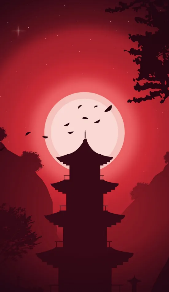 displate moon and temple wallpaper