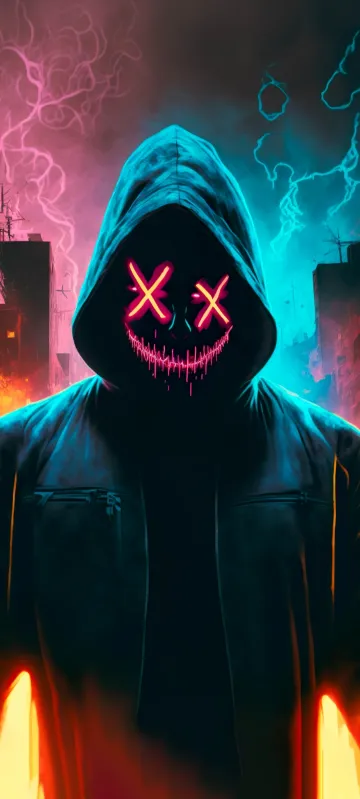 cool scary neon mask guy in hoodie wallpaper