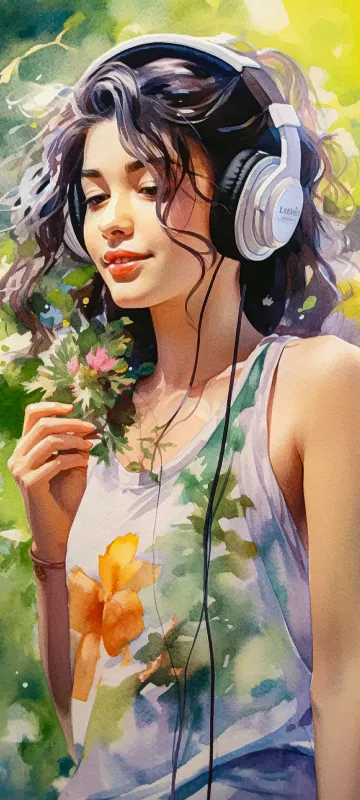 thumb for Girl With Headphones Ai Art Wallpaper