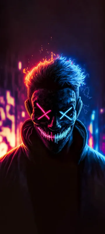 cool scary neon mask guy in hoodie wallpaper