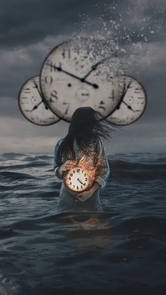 girl with clock sea wallpaper