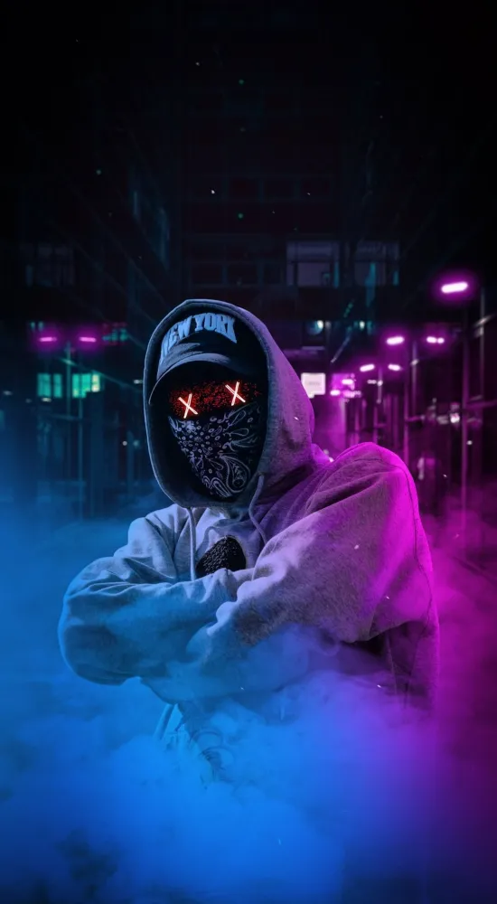 neon mask hoodie cap boy wallpaper