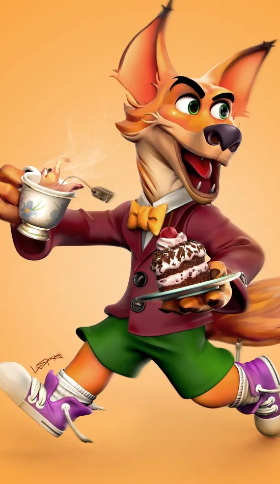 thumb for Dressed Fox With Tea And Cake Wallpaper