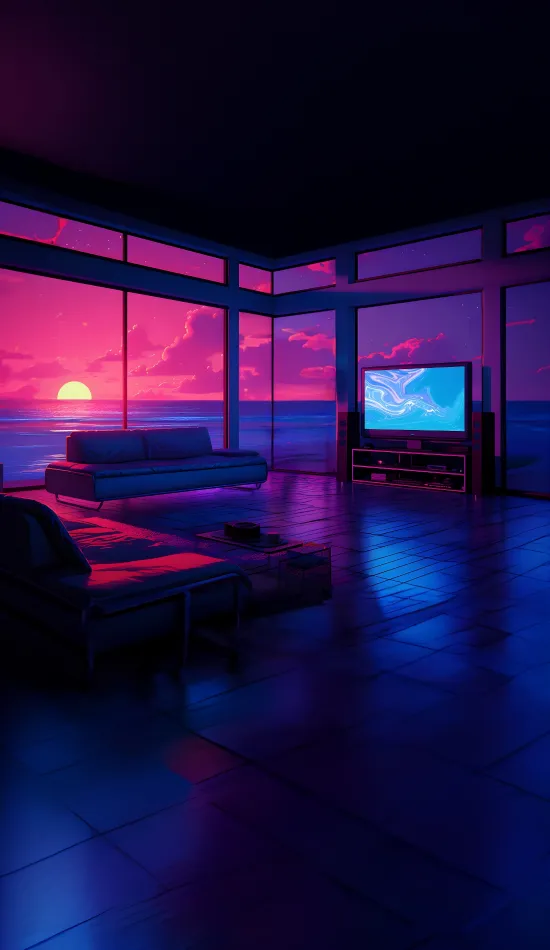 vaporwave room sunset wallpaper