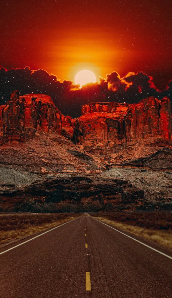 sunset sky road wallpaper