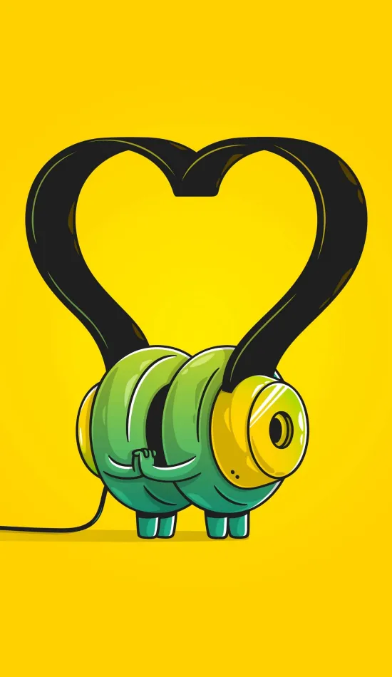 yellow heart headphone wallpaper