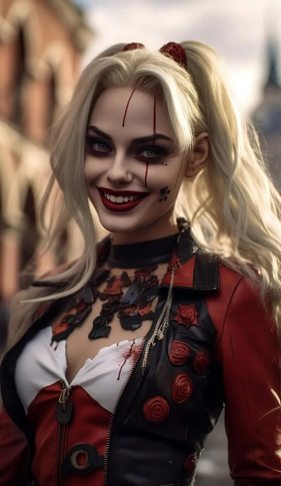 harley quinn red dress iphone xs wallpaper