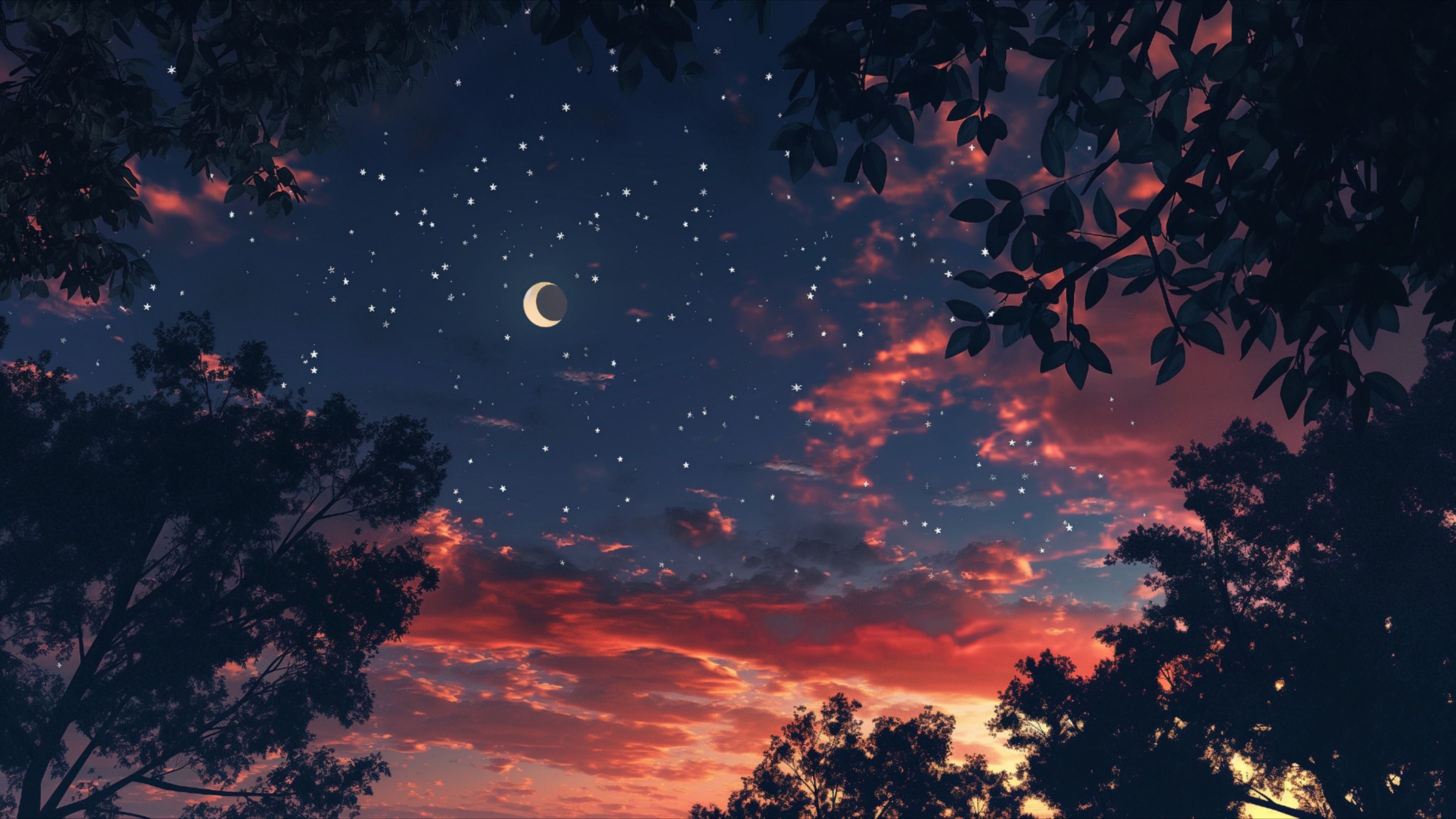 Aesthetic Sky Stars Moon Nature Wallpaper