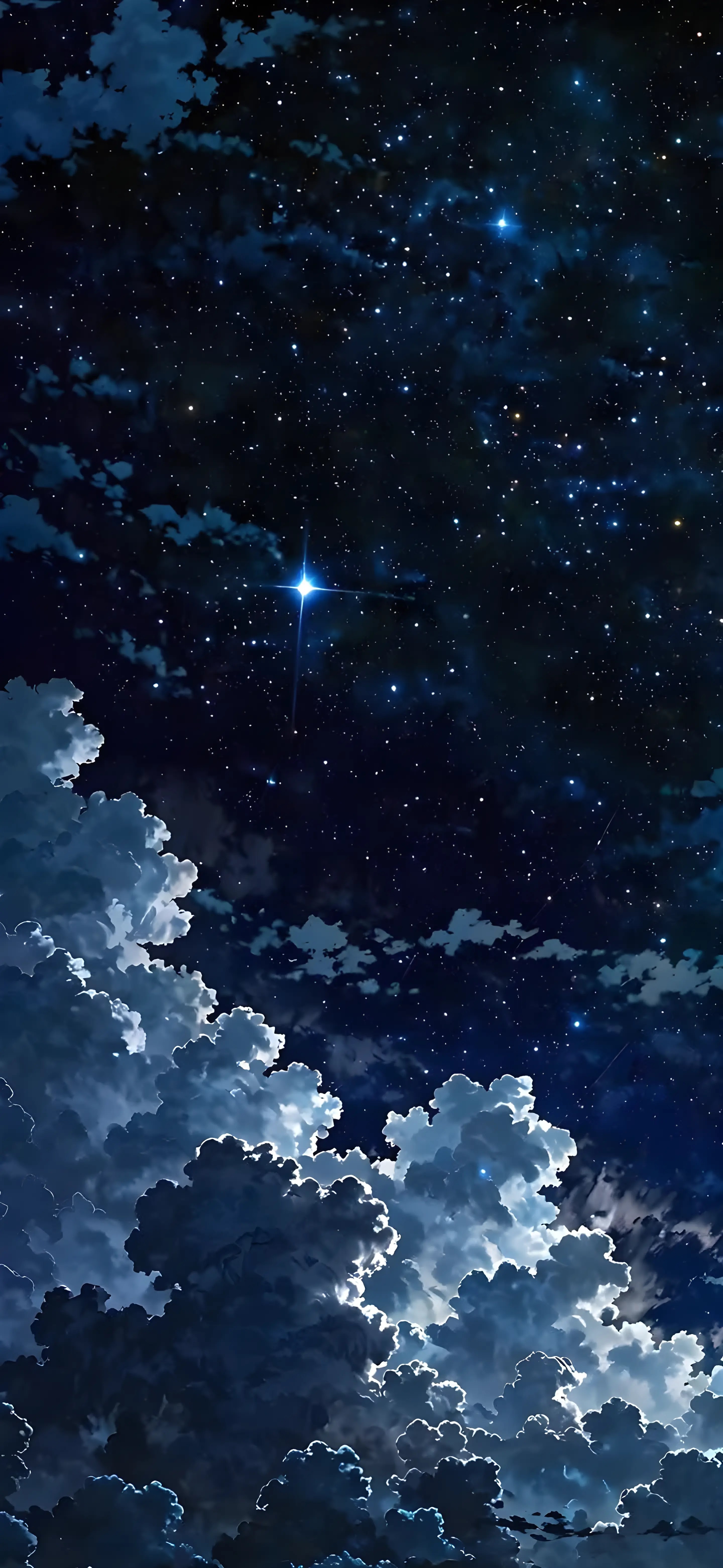 Anime Night SkyStars Clouds Wallpaper