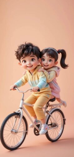 Cute Cartoon Boy and Girl Wallpaper