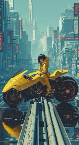 Cyberpunk Bike Rider Girl Wallpaper