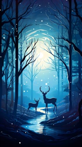 Deer in Forest Minimalist Ai Wallpaper