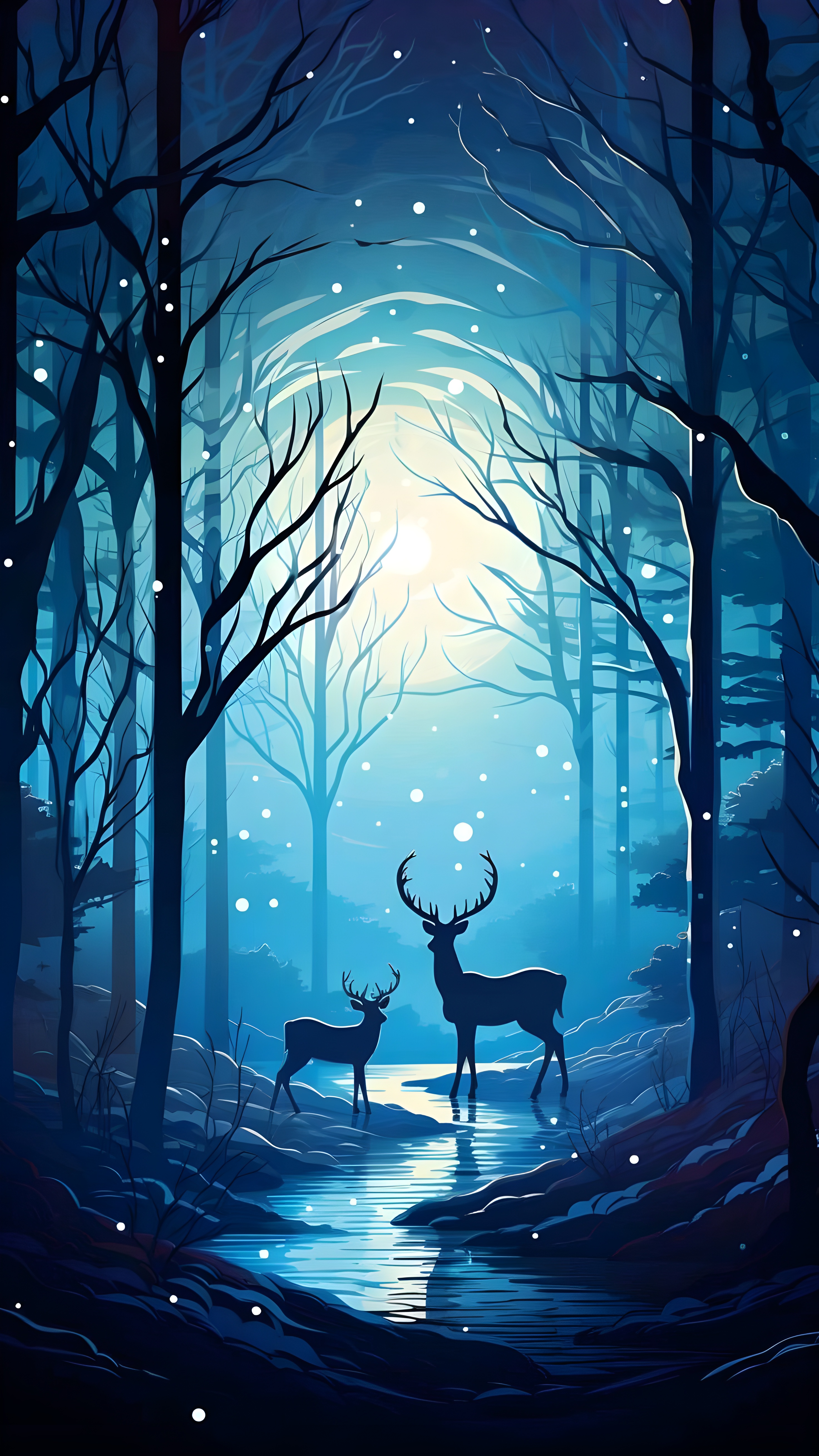 Deer in Forest Minimalist Ai Wallpaper