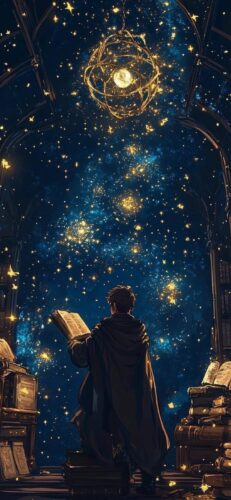 Fantasy Library Boy Reading Book