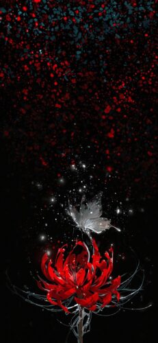 Glowing Red Flower butterfly Wallpaper